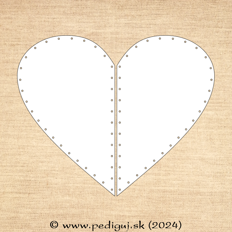 Rozpolené srdce veľké 34x28 cm počet dierok  2x34